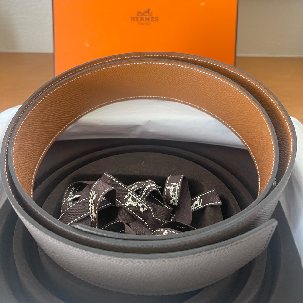 ✨HERMES Brown / Grey 32mm Reversible Belt Strap✨
